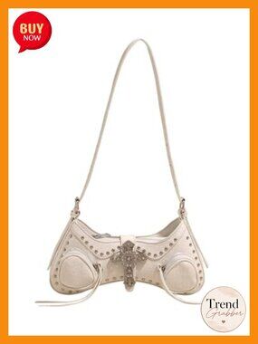 Y2k Studded Cross Shoulder Handbag Punk Top Handle PU Leather